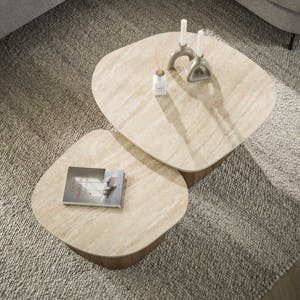 Table basse en céramique et bois, forme galet (lot de 2) ASCOLI